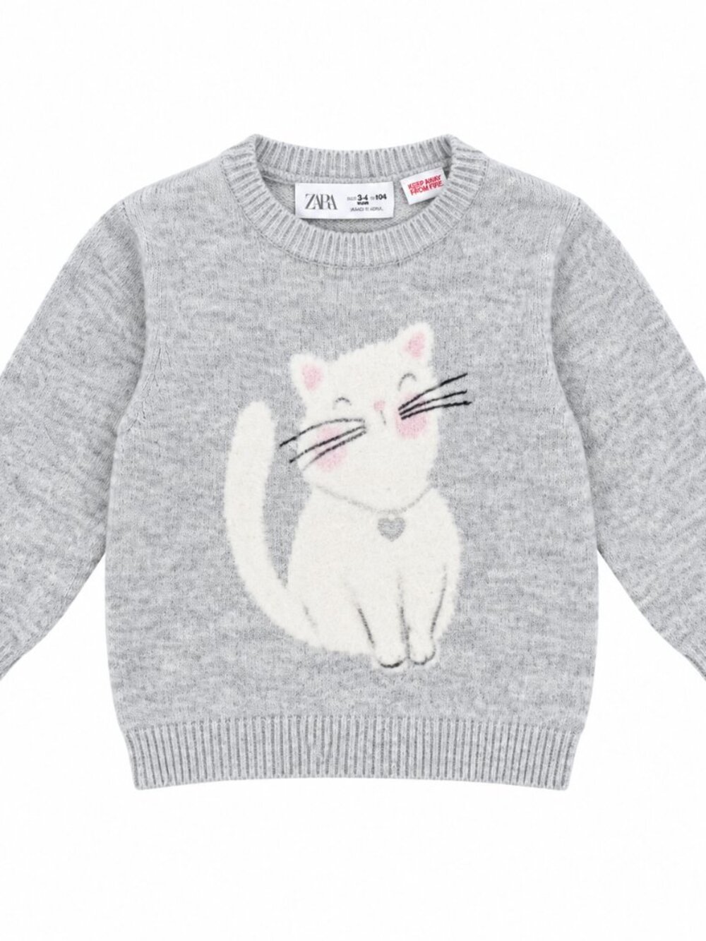 Zara Girls Gray Cat Sweater – Size 3–4Y (104)